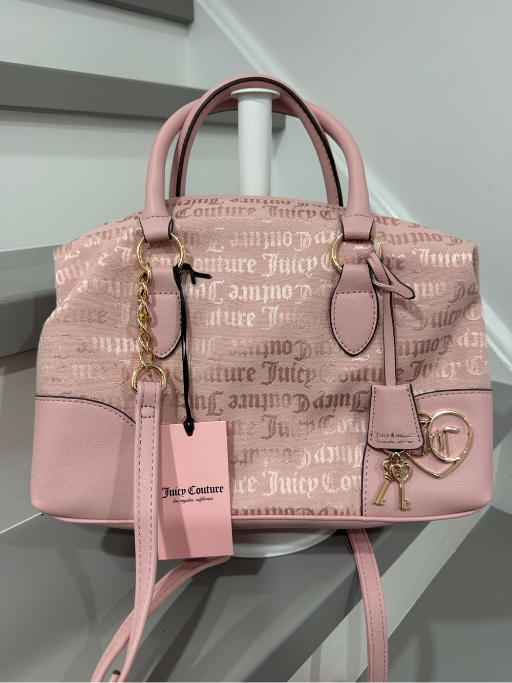 Juicy Couture Pink Logo Monogram Satchel with Gold Hardware